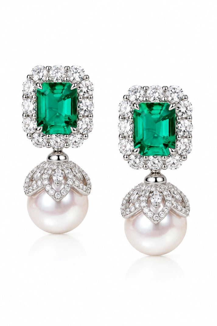 Reeva Emerald Pearl Luxe Drop Earrings