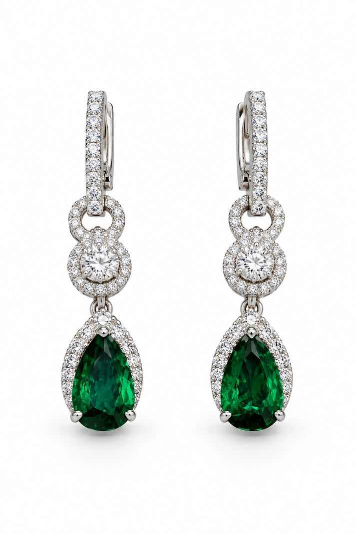 Reeva Emerald Teardrop Halo Earrings