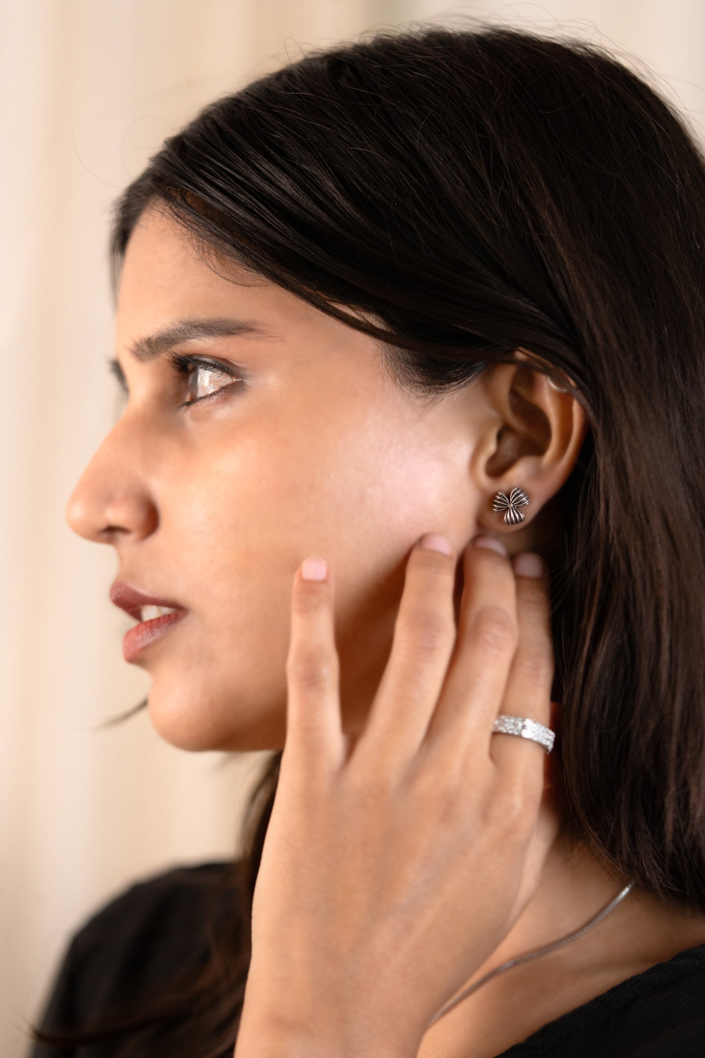 Reeva River Petal Studs- 925 Oxidised Silver