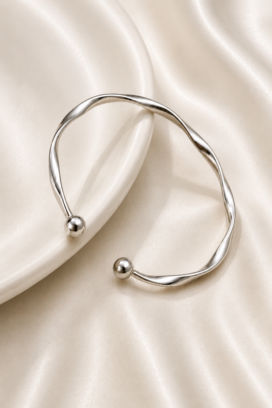 Reeva Twisted Silver Cuff Bracelet-925 Sterling Silver