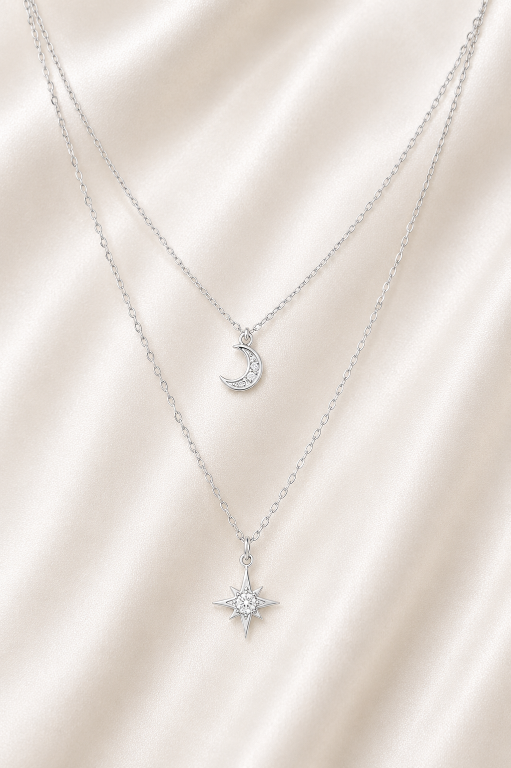 Celestial Layered Moon & Star Necklace-925 Sterling Silver
