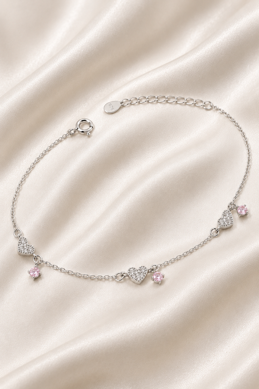 Reeva Blush Heart Charm Bracelet – 925 Sterling Silver