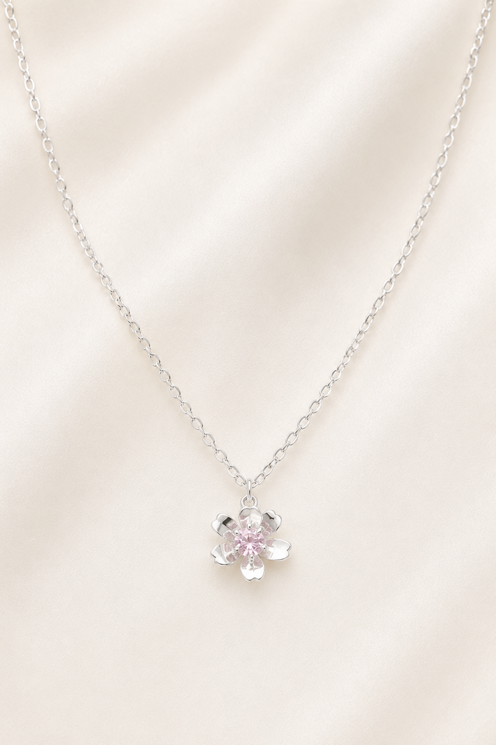 Blossom Pink Crystal Necklace-925 Sterling Silver