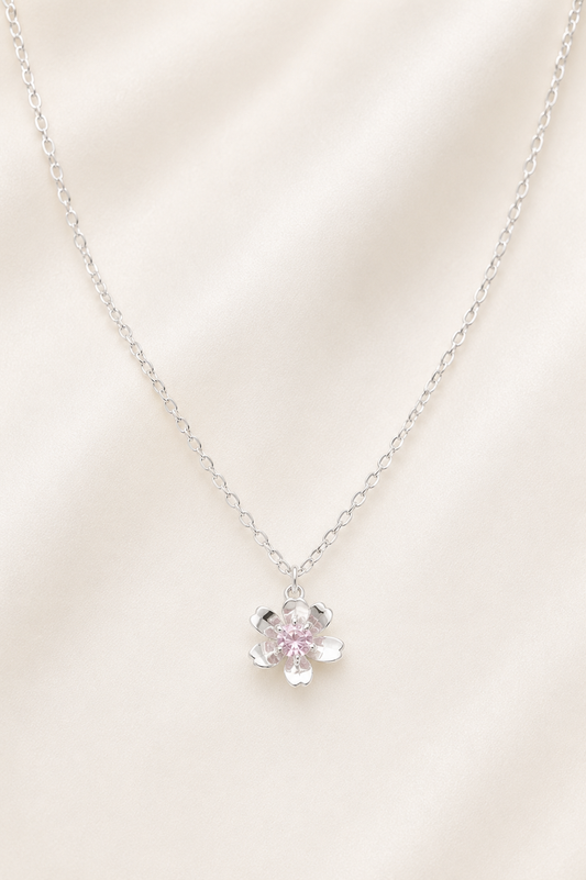 Blossom Pink Crystal Necklace-925 Sterling Silver