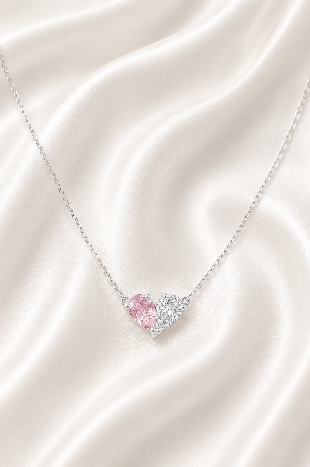 Reeva  Duo Heart Pendant Necklace-925 Sterling Silver