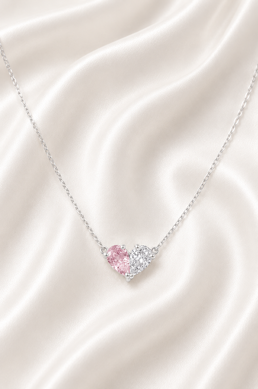 Reeva  Duo Heart Pendant Necklace-925 Sterling Silver