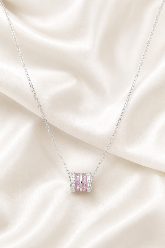 Blush Barrel Charm Necklace-925 Sterling Silver