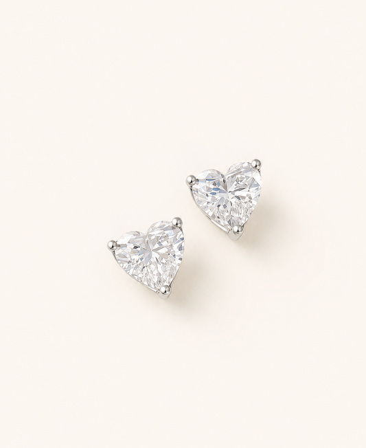 Crystal Heart Stud Earrings – 925 Sterling Silver