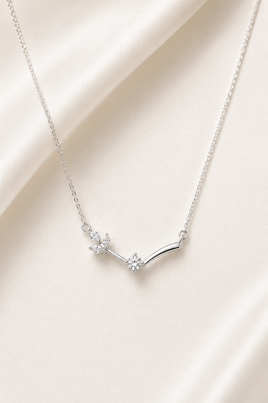 Leaf Spark Solitaire Necklace- 925 Sterling Silver