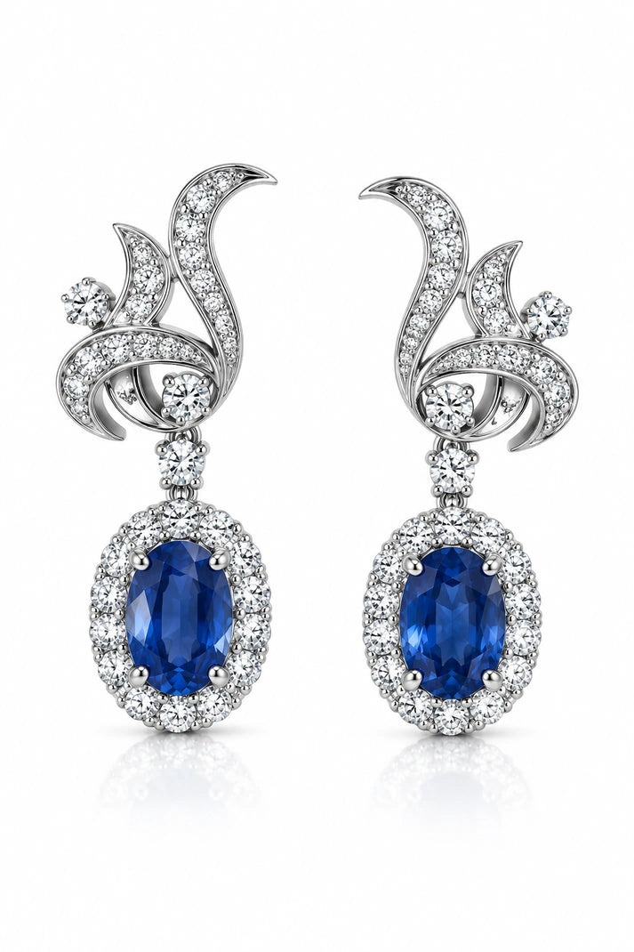 Reeva Sapphire Crescent Drop Earrings