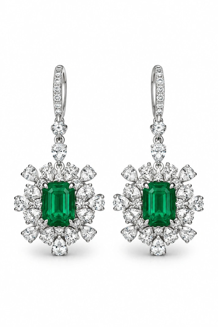 Reeva Emerald Blossom Halo Earrings