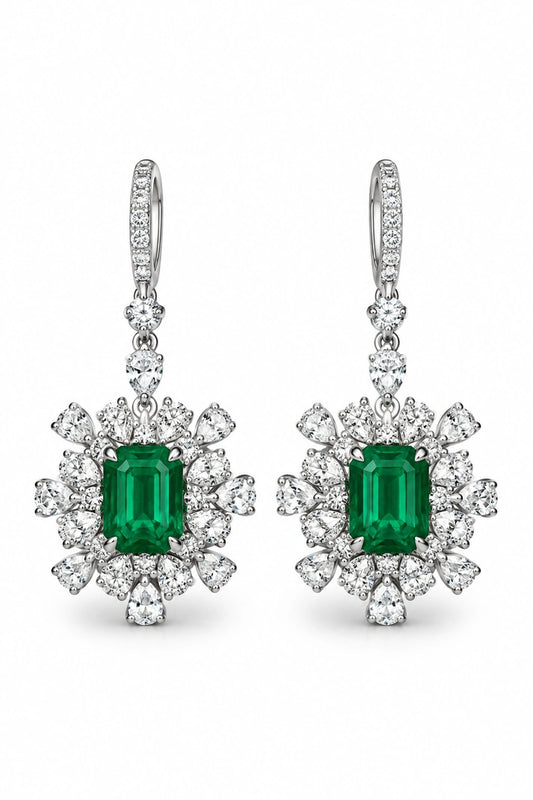 Reeva Emerald Blossom Halo Earrings