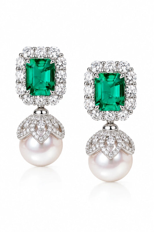 Reeva Emerald Pearl Luxe Drop Earrings