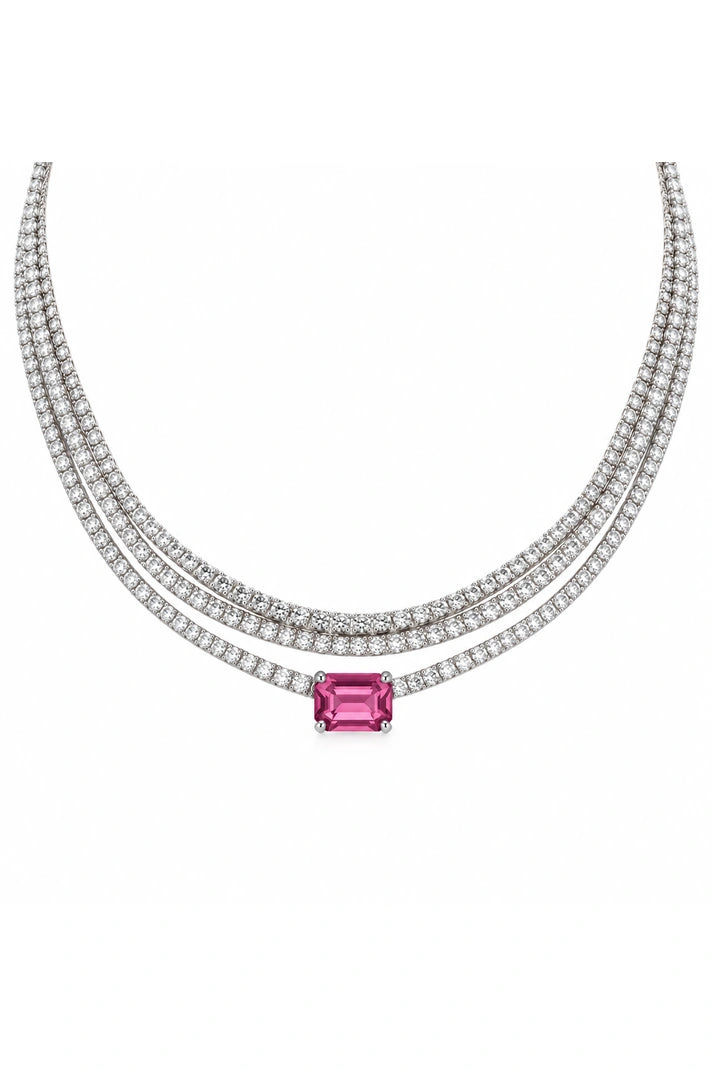 Reeva Pink Crystal Trio Necklace