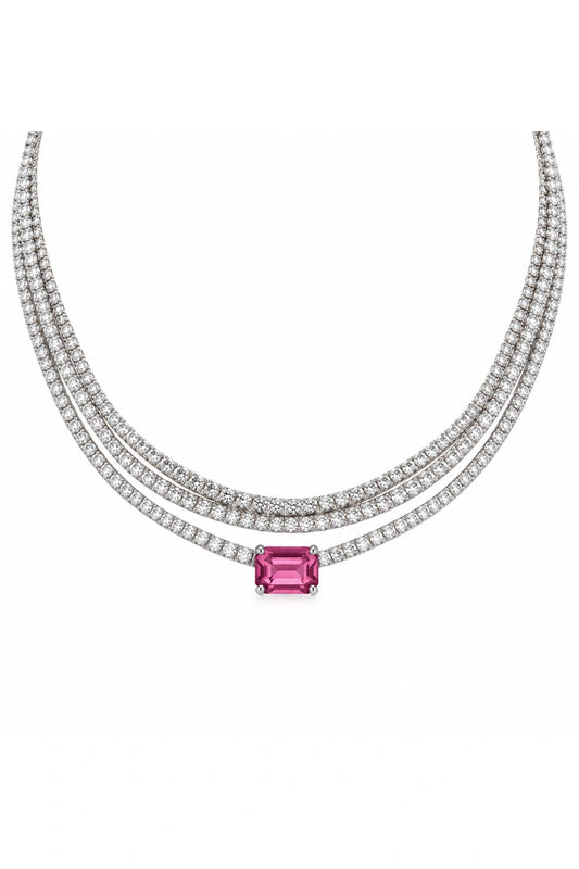Reeva Pink Crystal Trio Necklace