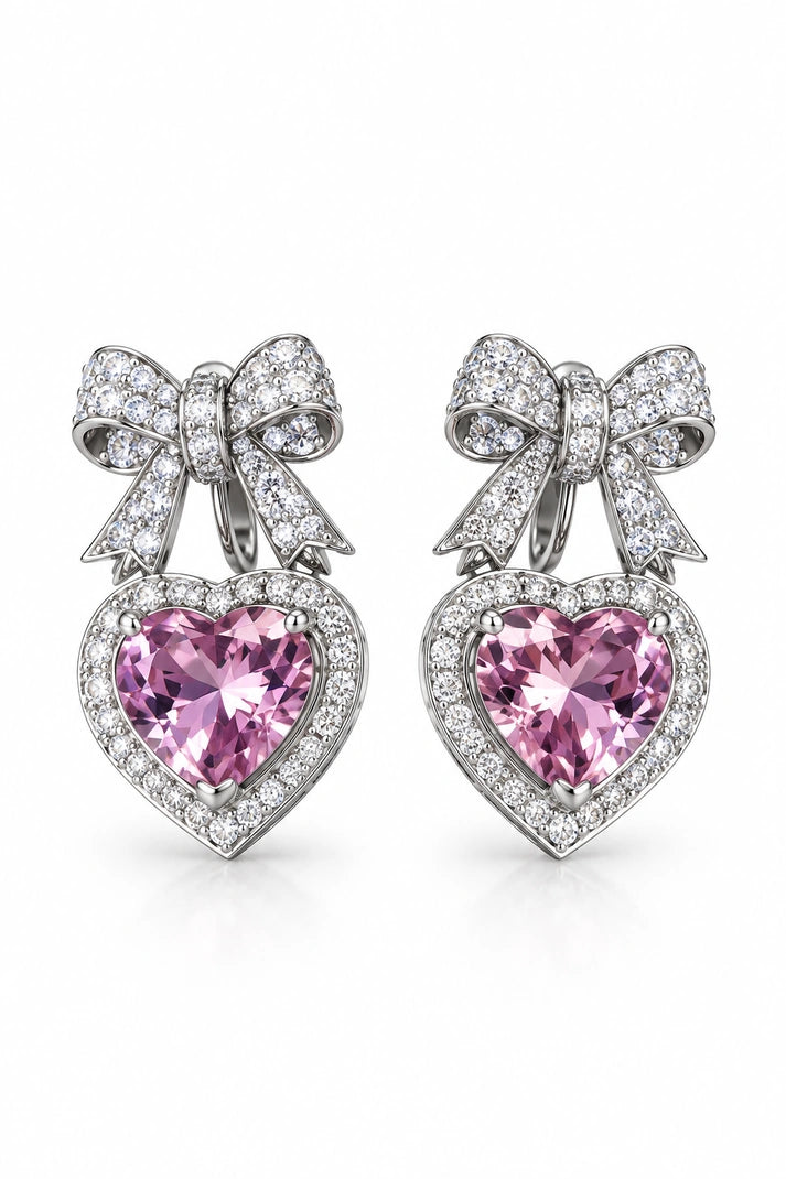 Reeva Pink Heart Bow Earrings