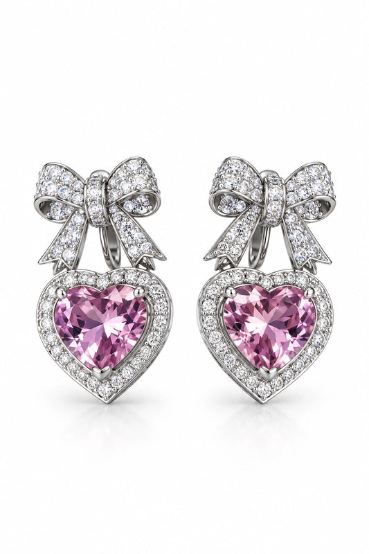 Reeva Pink Heart Bow Earrings