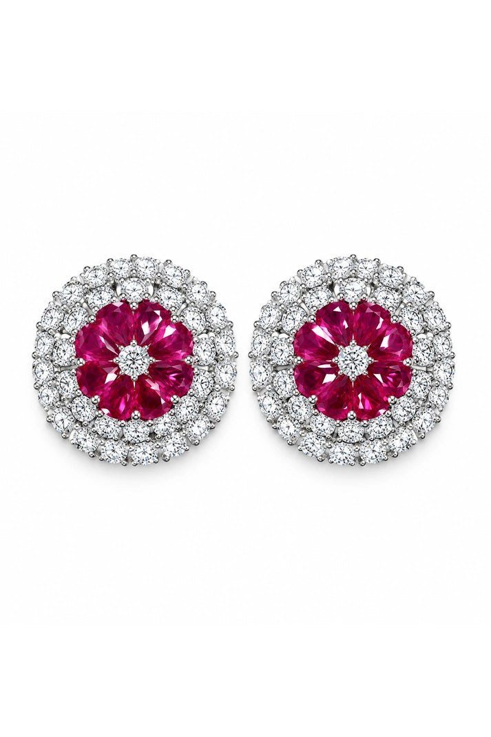Reeva Ruby Bloom Halo Stud Earrings