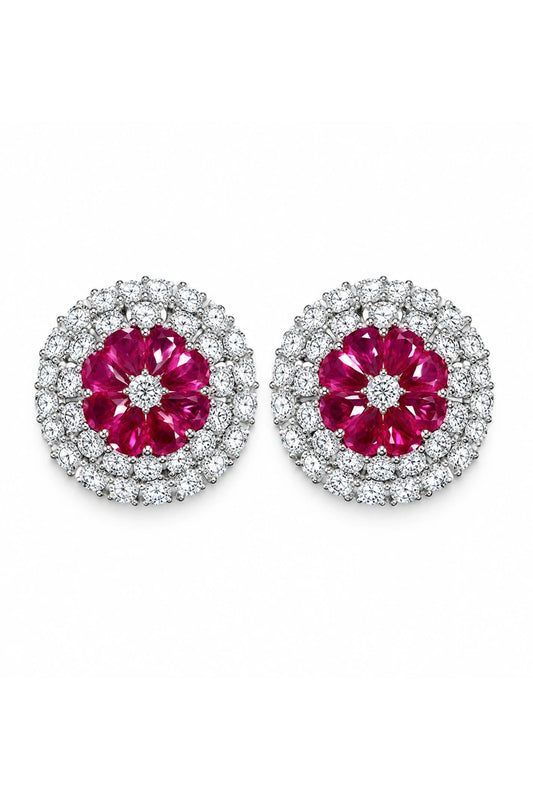Reeva Ruby Bloom Halo Stud Earrings