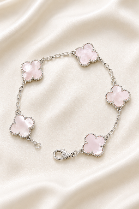 Pink Clover Charm Bracelet – 925 Sterling Silver