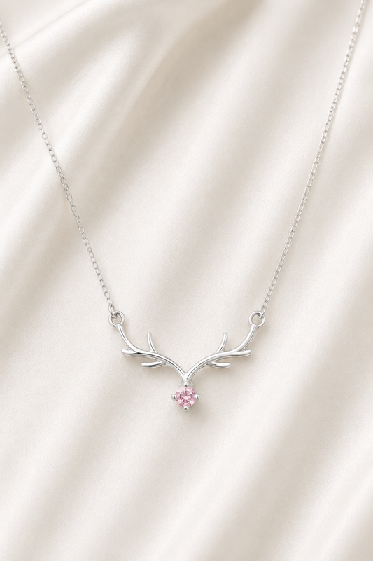 Blush Antler Crystal Necklace-925 Sterling Silver