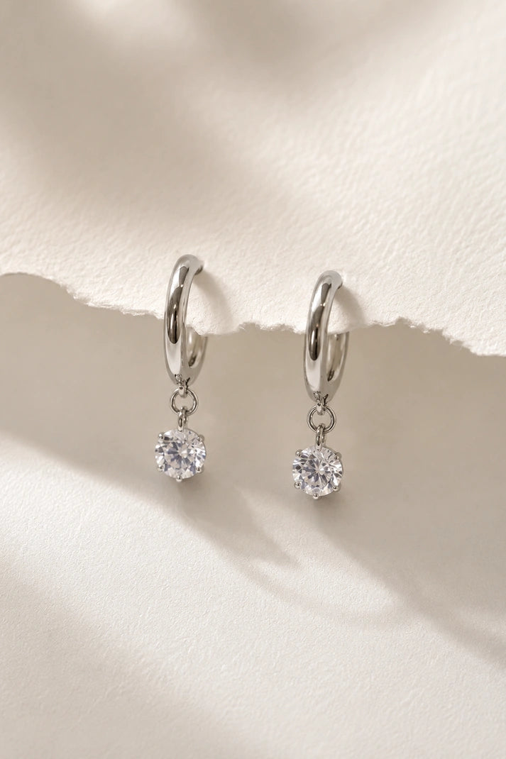 Solitaire Hoop Earrings – 925 Sterling Silver