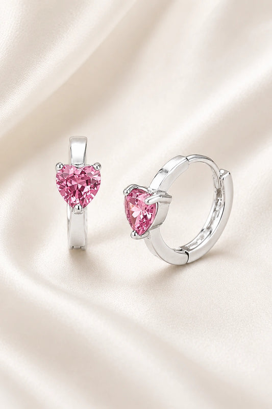 Blush Heart Huggie Earrings – 925 Sterling Silver