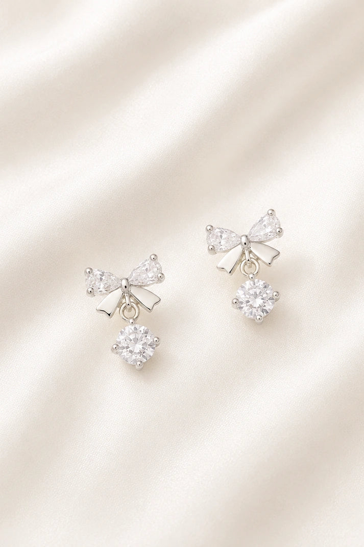 Bow Sparkle Drop Stud  – 925 Sterling Silver