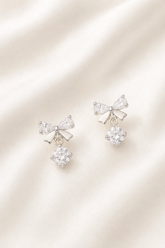 Bow Sparkle Drop Stud  – 925 Sterling Silver