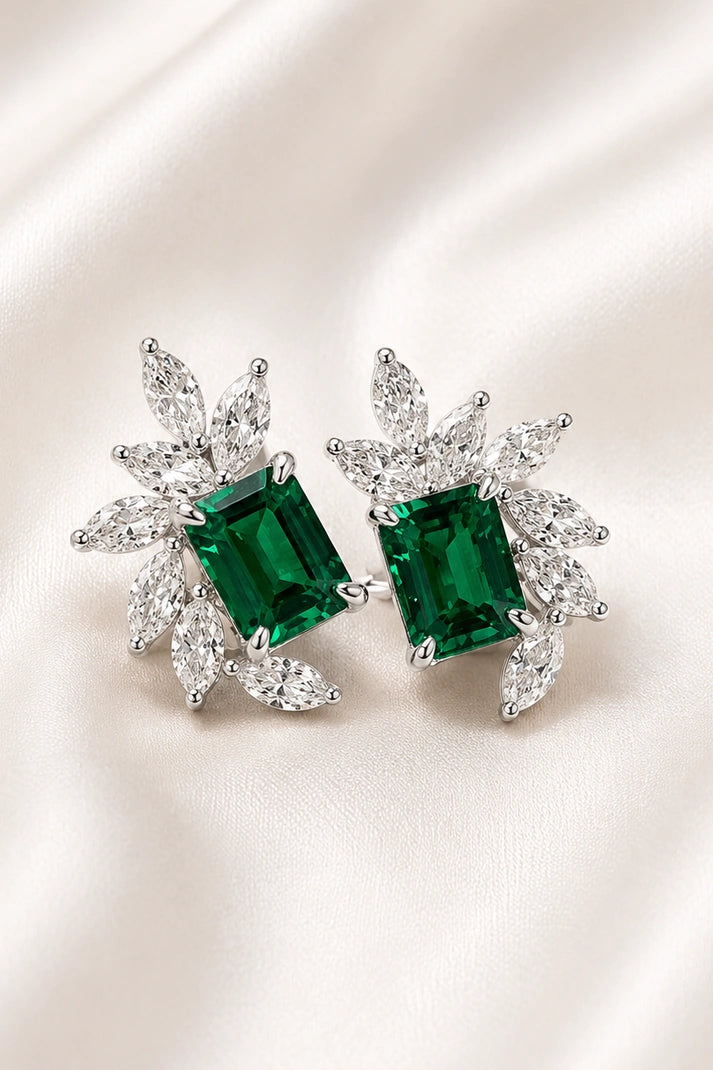 Emerald Bloom Stud Earrings – 925 Sterling Silver