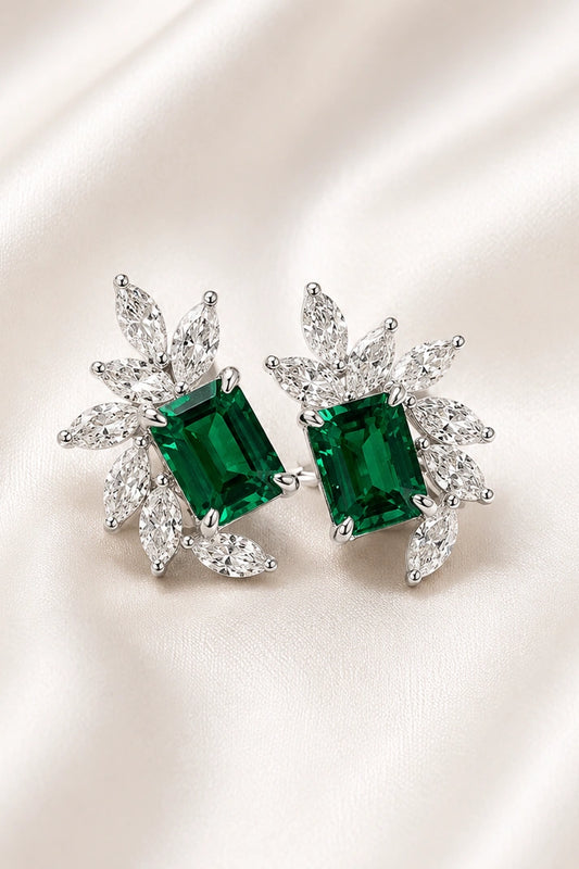 Emerald Bloom Stud Earrings – 925 Sterling Silver