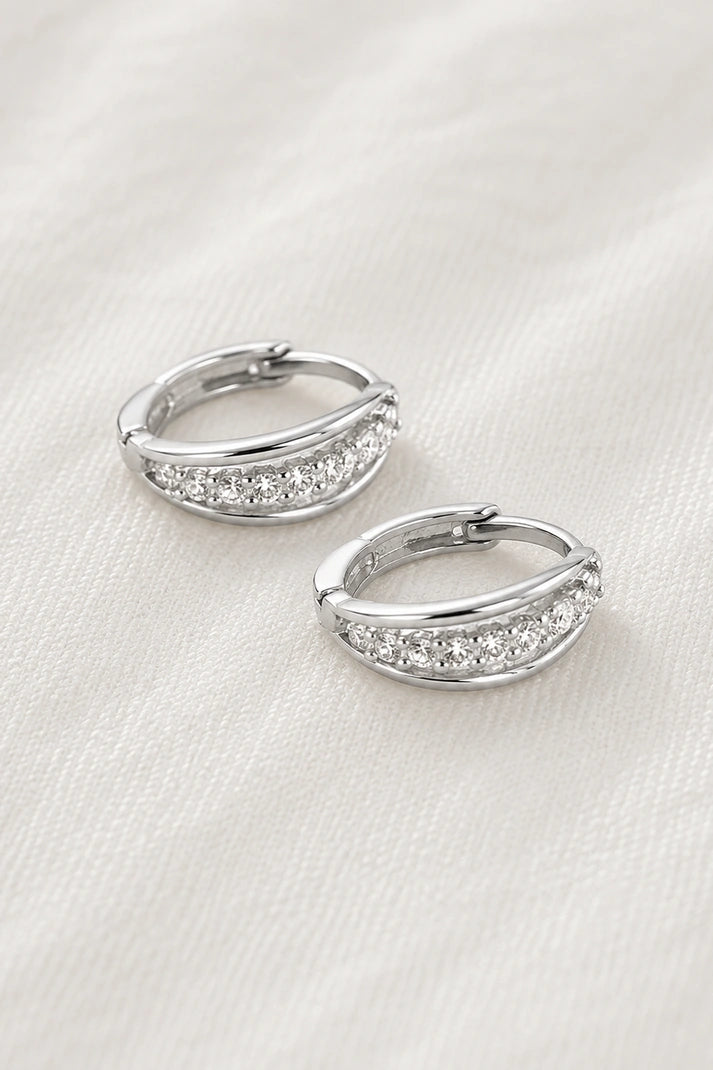 Luminous Pavé Huggie Earrings – 925 Sterling Silver