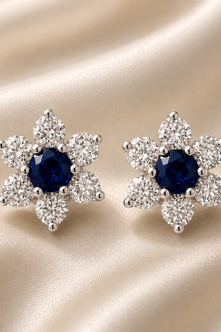 Midnight Bloom Sapphire Stud  – 925 Sterling Silver