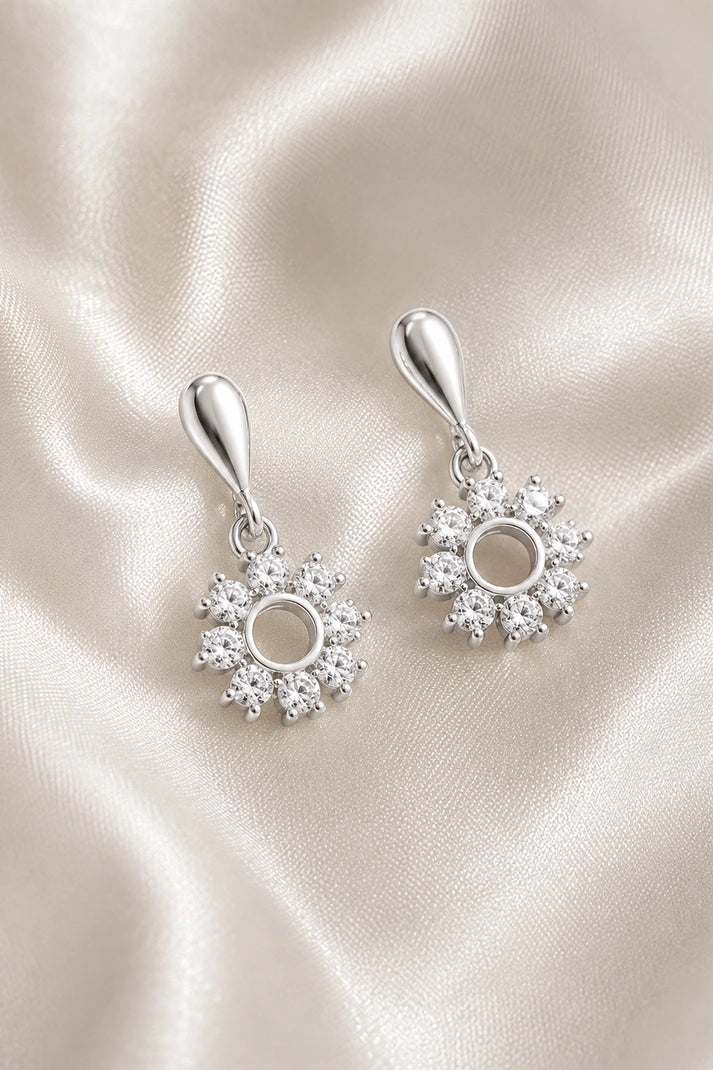Radiant Halo Drop Earrings – 925 Sterling Silver