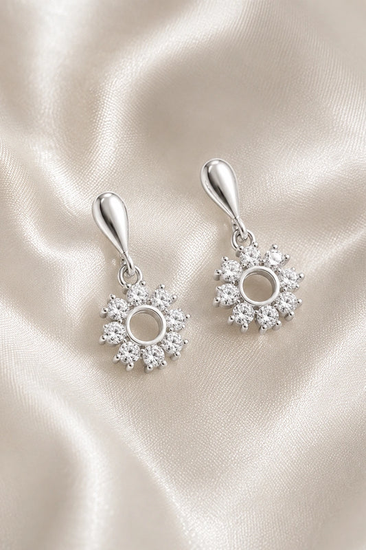 Radiant Halo Drop Earrings – 925 Sterling Silver