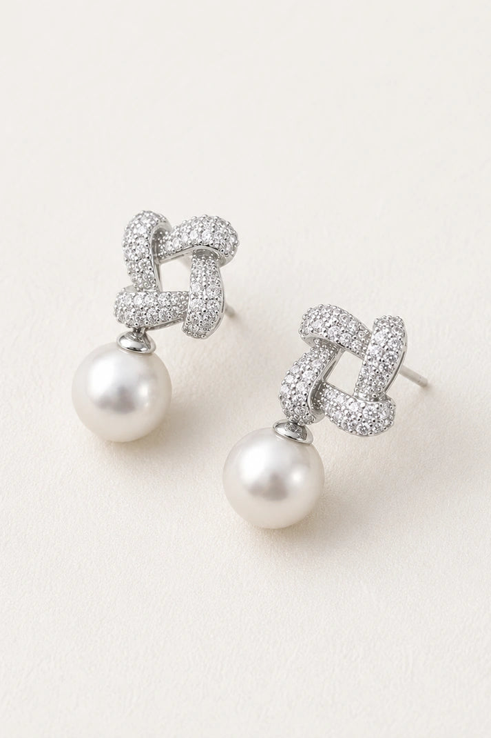 Regal Knot Pearl Earrings – 925 Sterling Silver