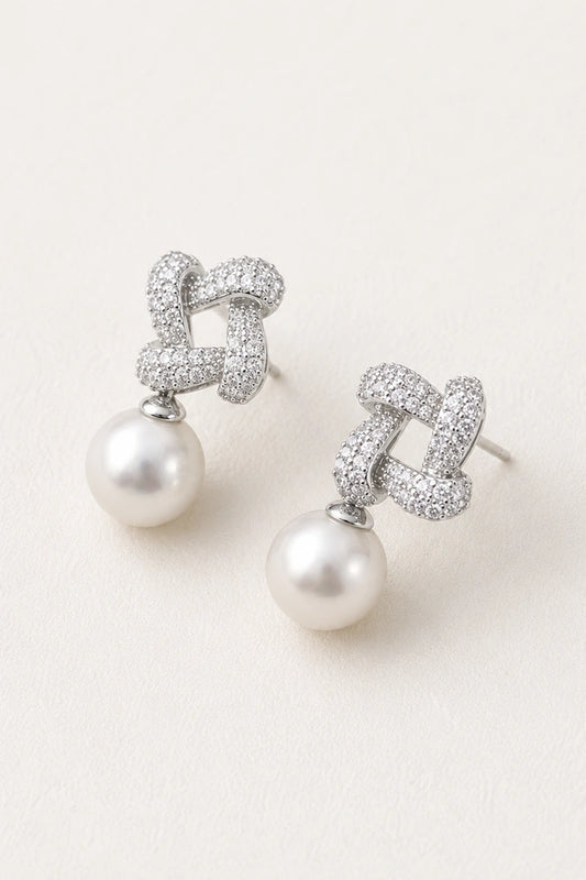 Regal Knot Pearl Earrings – 925 Sterling Silver