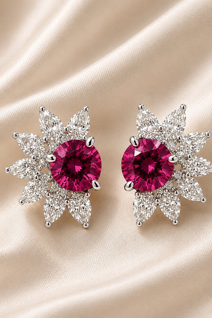 Ruby Bloom Floral Stud – 925 Sterling Silver