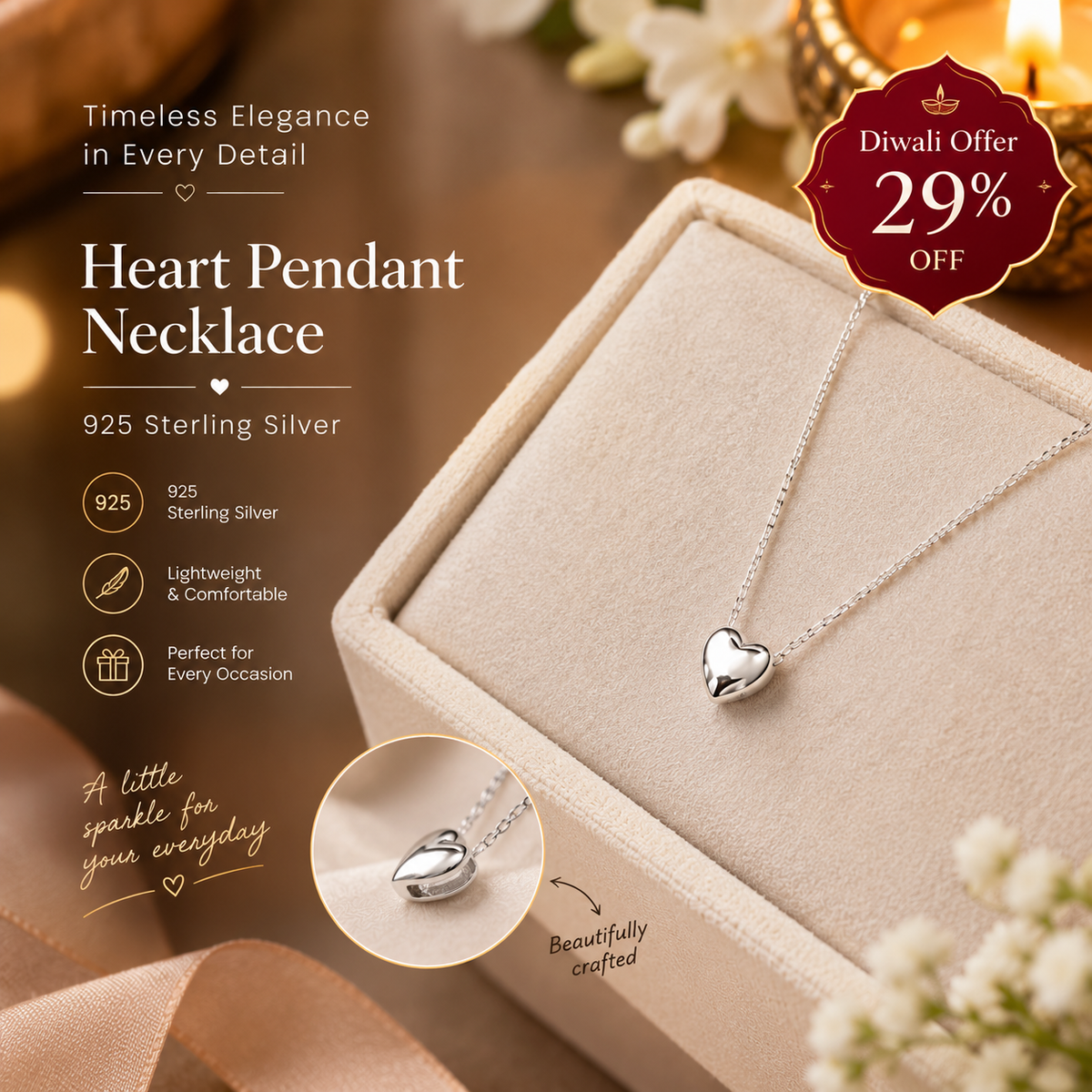 Reeva Timeless Heart Pendant Necklace - 925 Sterling Silver