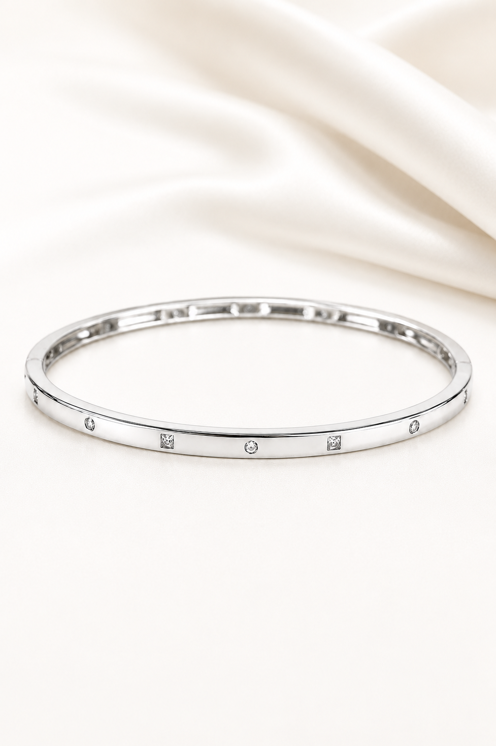 Reeva Celeste Diamond Silver Bangle-925 Sterling Silver