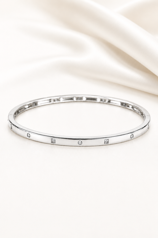 Reeva Celeste Diamond Silver Bangle-925 Sterling Silver
