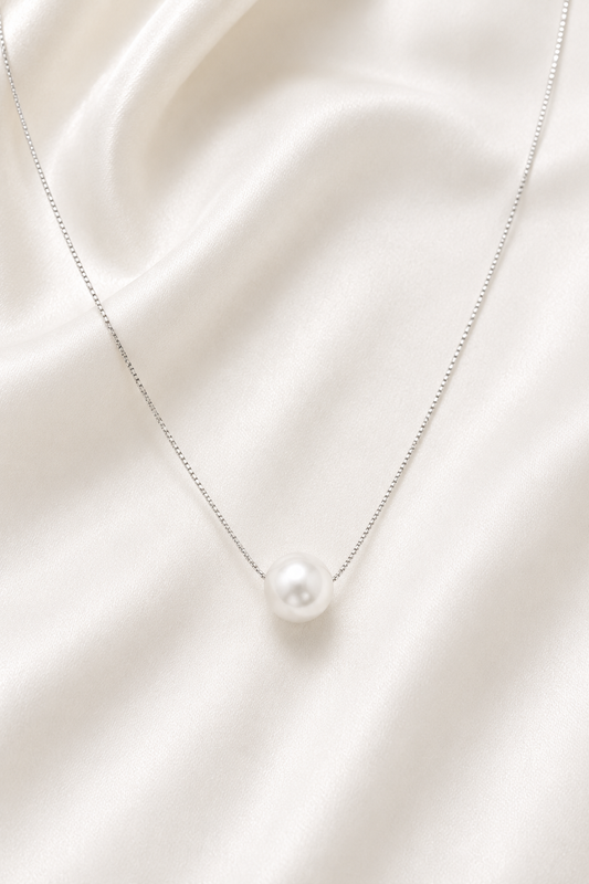 Classic Pearl Solitaire Necklace-925 Sterling Silver