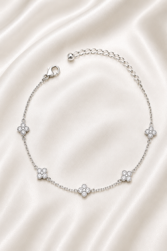 Reeva Clover Sparkle Bracelet- 925 Sterling Silver