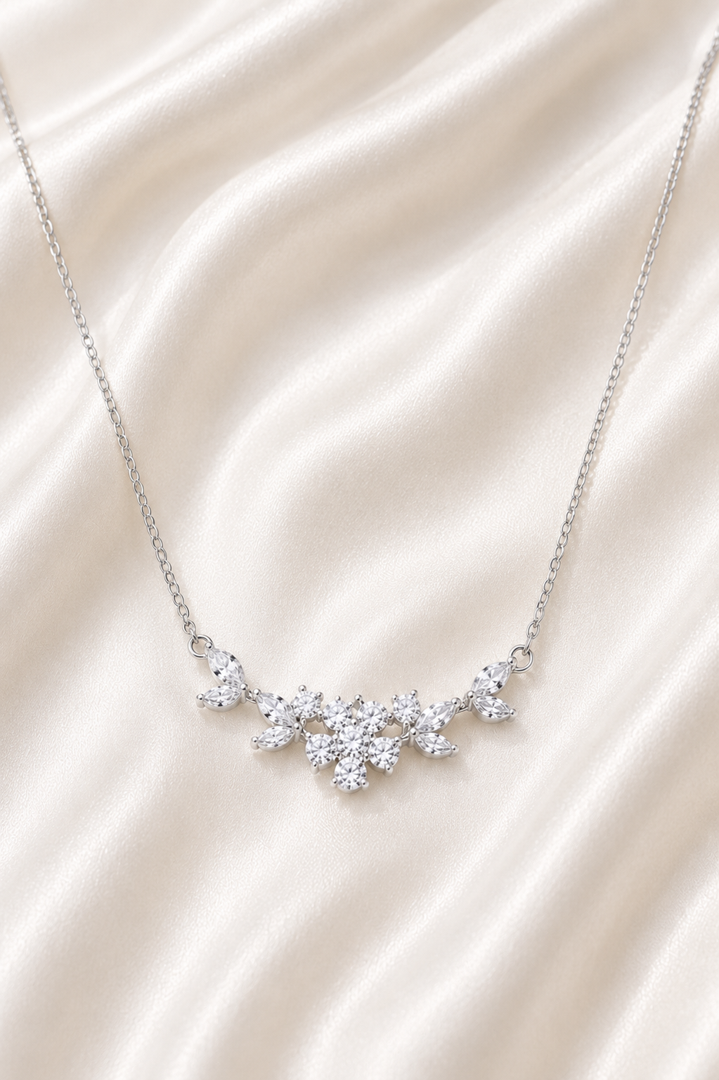 Reeva Crystal Blossom Necklace-925 Sterling Silver