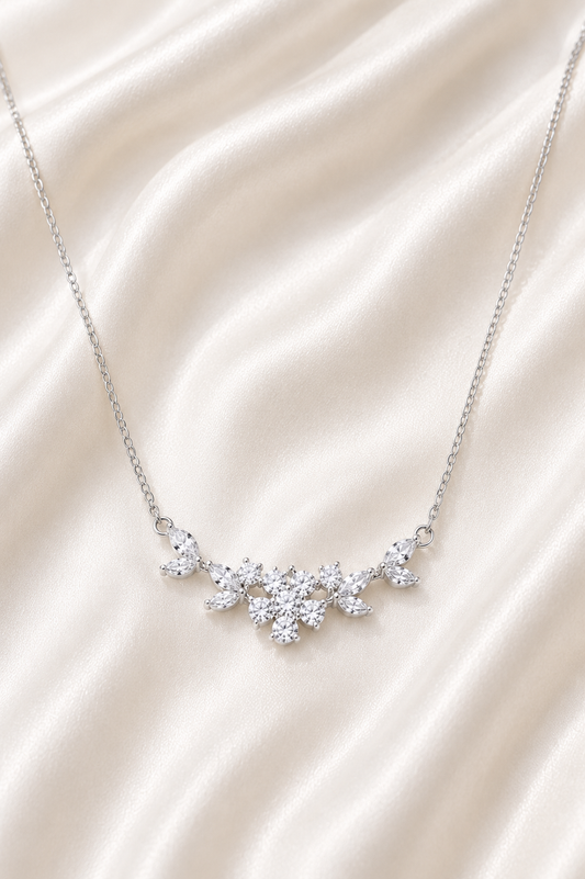 Reeva Crystal Blossom Necklace-925 Sterling Silver