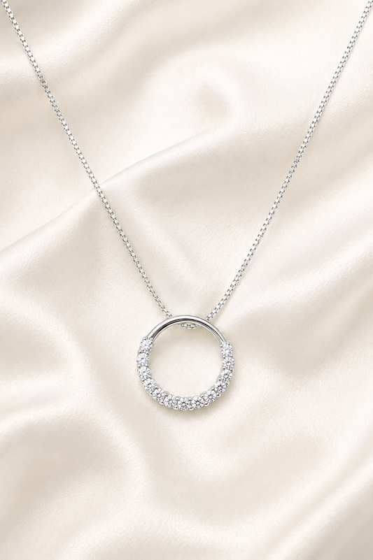 Reeva Halo Circle  Necklace – 925 Sterling Silver